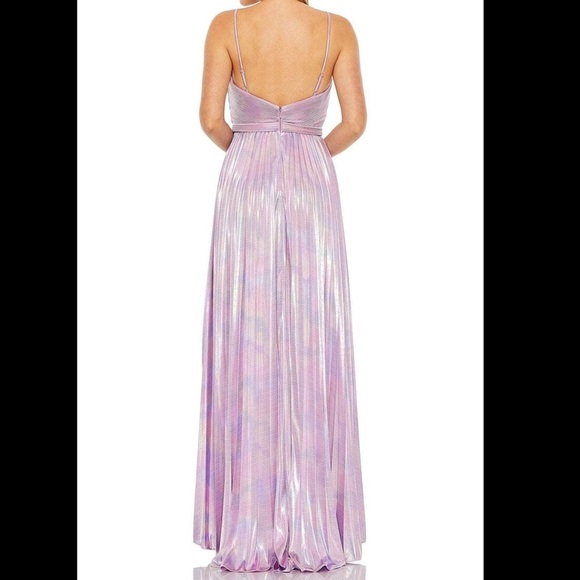 Ieena for Mac Duggal Metallic Purple Pleated Maxi Dress Size 8 - Picture 3 of 11